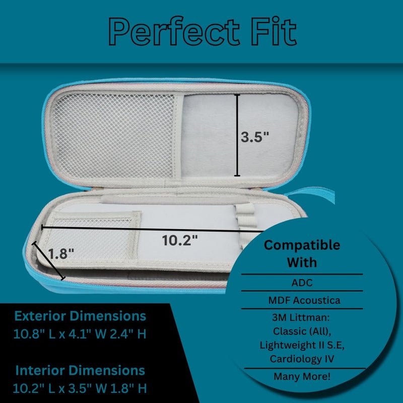 Caseling Hard Stethoscope Case for 3M Littmann Classic III, Lightweight II S.E, Cardiology IV Diagnostic, MDF Acoustica - ID Slot, Mesh Pocket for Nurse Accessories and Medical Supplies (Blue - Pu Leather) - Image 5